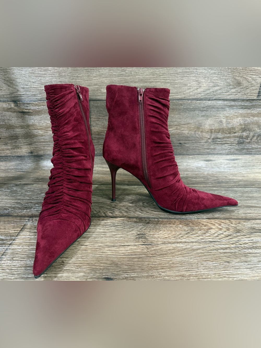 NWOB Jeffrey Campbell Let's Go Pointed Toe Bootie SZ 8 M in WINE SUEDE - Picture 10 of 12